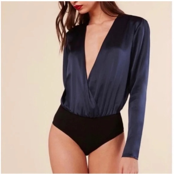 Reformation Tops - Reformation Navy Silk Bodysuit